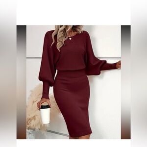 NWT Elegant Wine Color Women's Dress L